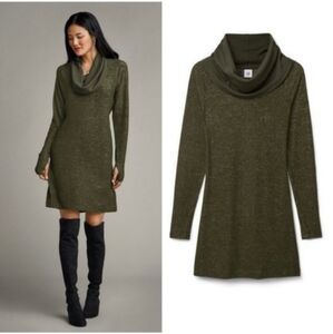 CAbi Solace Cowl Neck Olive Green Heather Long Sleeve Dress Size M